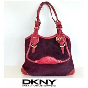 DKNY Burgundy Natural Cowhide Leather Dual Adjustable Top Handle Shoulder Bag